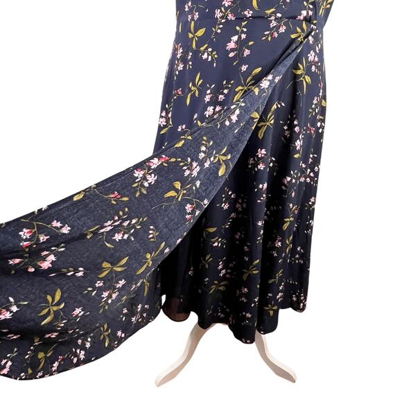 Ann Taylor Navy Blue Floral Midi Faux Wrap Dress 12T - Picture 6 of 14